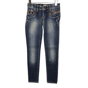 NWT MET Made in Italy Jewel Embellished Distressed Skinny Jeans Size 25